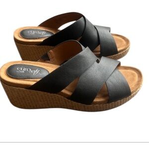 Eurosoft Kailani Black Crisscross Wedge Sandals Comfort Open Toe Size 10